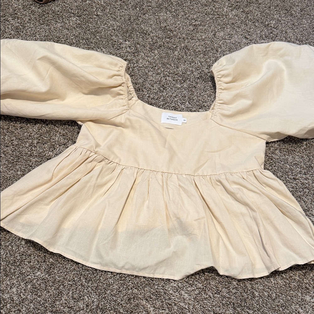 The Post Cream Puff Sleeve Peplum Blouse